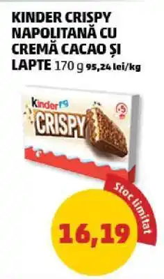 Penny KINDER CRISPY NAPOLITANĂ CU CREMĂ CACAO ȘI LAPTE Ofertă