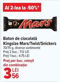 Carrefour Baton de ciocolată Kingsize Mars/Twist/Snickers Ofertă