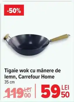 Carrefour Tigaie wok cu mânere de lemn, Carrefour Home Ofertă