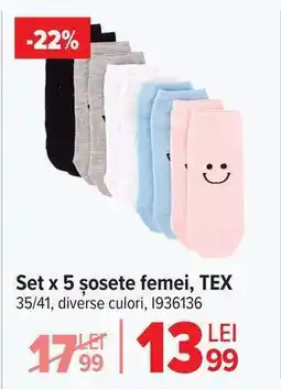 Carrefour Set x 5 șosete femei, TEX Ofertă