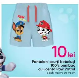 Pepco Pantaloni scurţi bebeluşi 100% bumbac cu licenţă Paw Patrol Ofertă