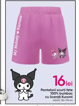 Pantaloni scurţi fete 100% bumbac cu licenţă Kuromi