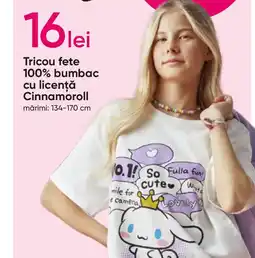 Pepco Tricou fete 100% bumbac cu licenţă Cinnamoroll Ofertă