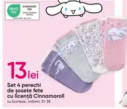 Pepco Set 4 perechi de sosete fete cu licenţă Cinnamoroll Ofertă