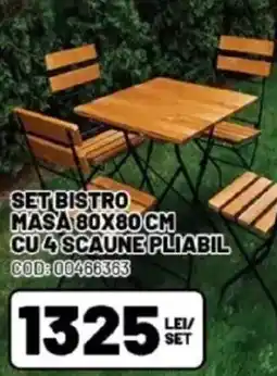 Ambient Set bistro masa 80x80 cm cu 4 scaune pliabil Ofertă