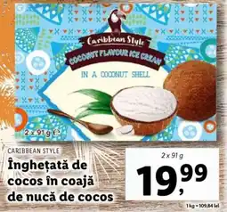 Lidl CARIBBEAN STYLE Îngheţată de cocos în coajă de nucă de cocos Ofertă