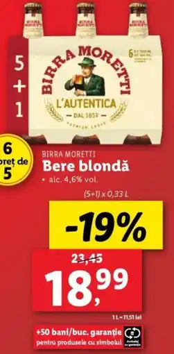Lidl BIRRA MORETTI Bere blondǎ Ofertă