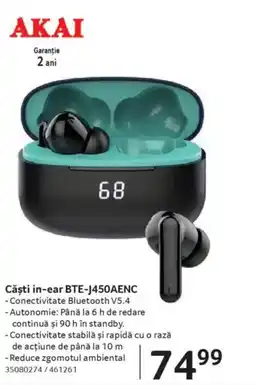 Selgros AKAI Căşti in-ear BTE-J450AENC Ofertă