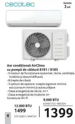 Selgros Aer condiționat AirClima cu pompă de căldură 8181/8185 Ofertă