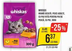 Mega Image Whiskas hrană uscată, pisici adulte, cu pui/vită/pentru pui de pisică, cu pui Ofertă
