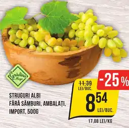 Mega Image Struguri albi fără sâmburi, ambalați, import Ofertă
