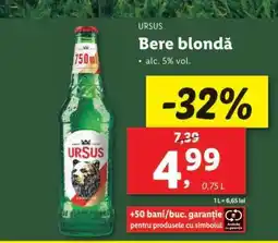 Lidl URSUS Bere blondă Ofertă