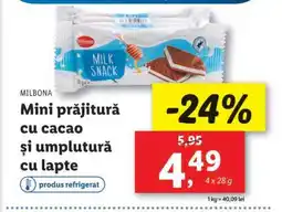 Lidl Milbona Mini prăjitură cu cacao și umplutură cu lapte Ofertă
