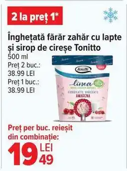 Carrefour Înghețată fără zahăr cu lapte și sirop de cireșe Tonitto Ofertă