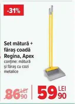 Carrefour Set mătură + făraș coadă Regina, Apex Ofertă