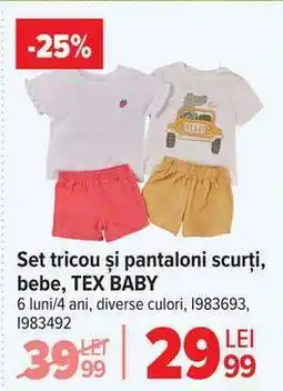 Carrefour Set tricou și pantaloni scurți, bebe, TEX BABY Ofertă
