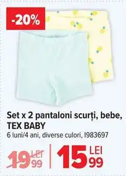 Carrefour Set x 2 pantaloni scurți, bebe, TEX BABY Ofertă