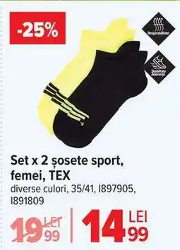 Carrefour Set x 2 șosete sport, femei, TEX Ofertă