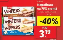 Lidl Sondey Napolitane cu 75% cremă Ofertă