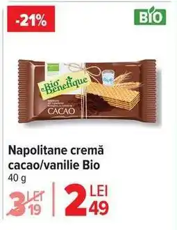 Carrefour Napolitane cremă cacao/vanilie Bio Ofertă