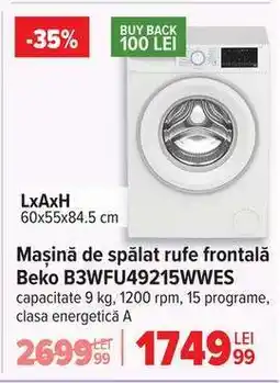 Carrefour Mașină de spălat rufe frontală Beko B3WFU49215WWES Ofertă