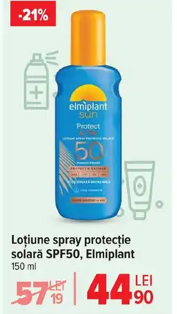 Carrefour Market Loţiune spray protecţie solară SPF50, Elmiplant Ofertă