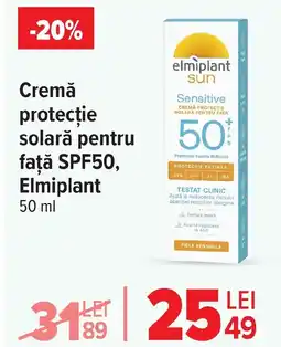 Cremă protecţie solară pentru faţă SPF50, Elmiplant