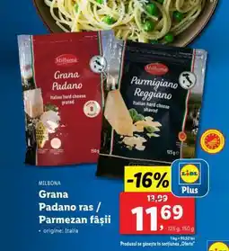 Lidl Milbona Grana Padano ras / Parmezan fâșii Ofertă
