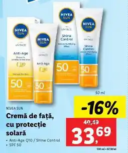 Lidl NIVEA SUN Crema de față, cu protecție solară Ofertă