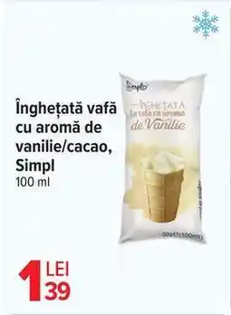 Carrefour Înghețată vafă cu aromă de vanilie/cacao, Simpl Ofertă