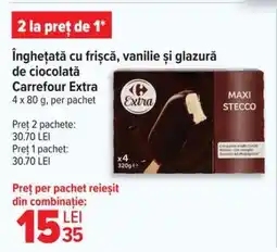Carrefour Înghețată cu frișcă, vanilie și glazură de ciocolată Carrefour Extra Ofertă