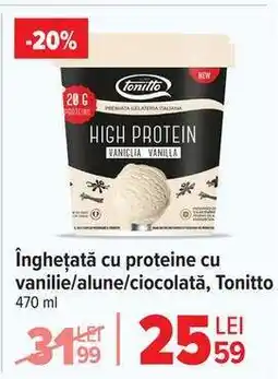 Carrefour Înghețată cu proteine cu vanilie/alune/ciocolată, Tonitto Ofertă