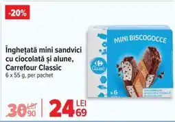 Carrefour Înghețată mini sandvici cu ciocolată și alune, Carrefour Classic Ofertă