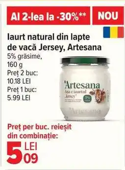 Carrefour Iaurt natural din lapte de vacă Jersey, Artesana Ofertă
