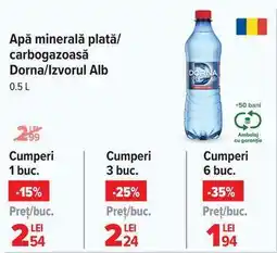 Carrefour Apă minerală plată/carbogazoasă Dorna/Izvorul Alb 0.5 L Ofertă