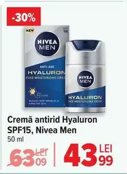 Carrefour Cremă antirid Hyaluron SPF15, Nivea Men Ofertă