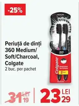 Carrefour Periuță de dinți 360 Medium/Soft/Charcoal, Colgate Ofertă