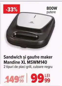Carrefour Sandwich și gaufre maker Mandine XL MSWM140 Ofertă