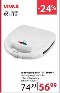 Selgros Sandwich maker TS-7503WH Ofertă