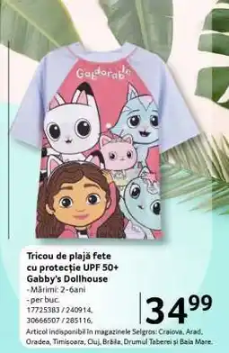 Selgros Tricou de plajă fete cu protecție UPF 50+ Gabby’s Dollhouse Ofertă