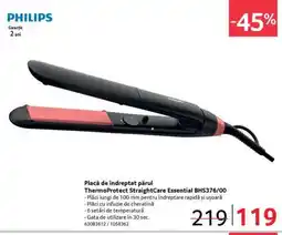 Selgros Placă de îndreptat părul ThermoProtect StraightCare Essential BHS376/00 Ofertă