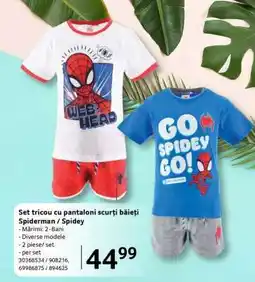 Selgros Set tricou cu pantaloni scurți băieți Spiderman / Spidey Ofertă