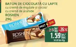 Diana Supermarket ROSHEN Baton de ciocolată cu lapte cu cremă de migdale și cocos/ cu cremă de arahide Ofertă