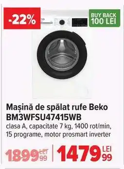 Carrefour Mașină de spălat rufe Beko BM3WFSU47415WB Ofertă