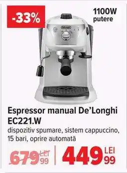 Carrefour Espressor manual De’Longhi EC221.W Ofertă