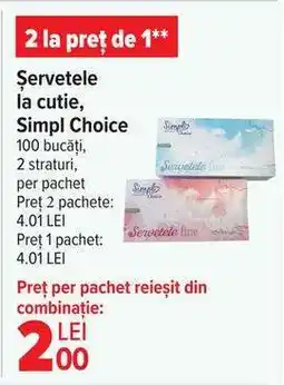 Carrefour Șervețele la cutie, Simpl Choice Ofertă