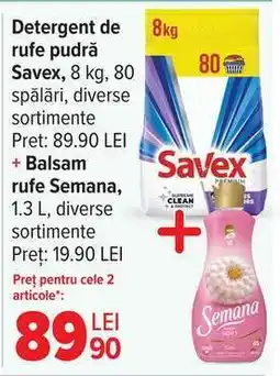 Carrefour Detergent de rufe pudră Savex + Balsam rufe Semana Ofertă