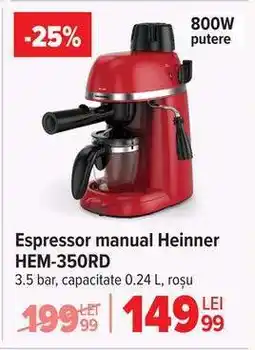 Carrefour Espressor manual Heinner HEM-350RD Ofertă