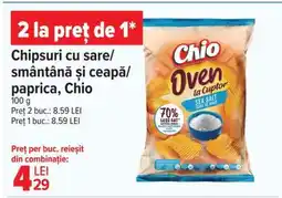Carrefour Chipsuri cu sare/smântână și ceapă/paprica, Chio Ofertă