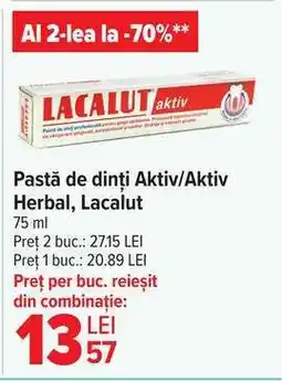 Carrefour Pastă de dinți Aktiv/Aktiv Herbal, Lacalut Ofertă